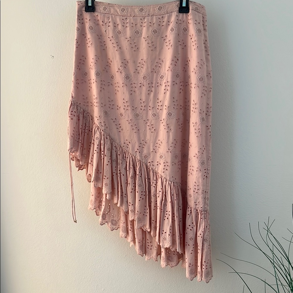 Pink Ruffled Asymmetrical Midi Skirt